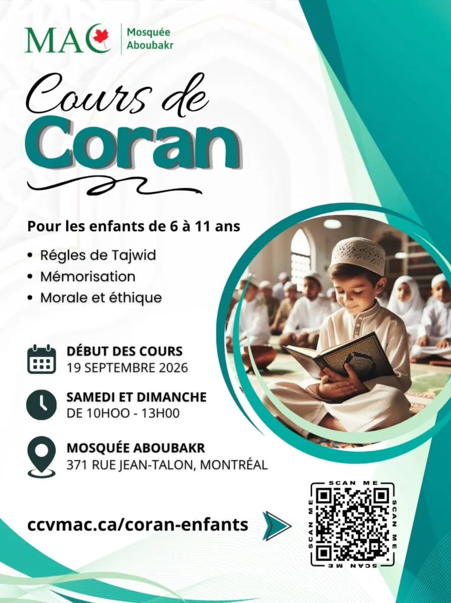Cours de Coran pour enfants à la Mosquée Aboubakr
